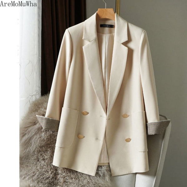 Black Suit Women's Spring, Autumn and Winter Korean Style Loose Sleeves Simple Commuter Double-breasted Suit Trendy Coats