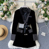 Black Velvet Blazer Jacket Women Shoulder Bag Decoration Diamonds Suit Jacket Autumn Winter Womens Formal Blazers Coat