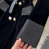 Black Velvet Blazer Jacket Women Shoulder Bag Decoration Diamonds Suit Jacket Autumn Winter Womens Formal Blazers Coat
