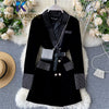 Black Velvet Blazer Jacket Women Shoulder Bag Decoration Diamonds Suit Jacket Autumn Winter Womens Formal Blazers Coat