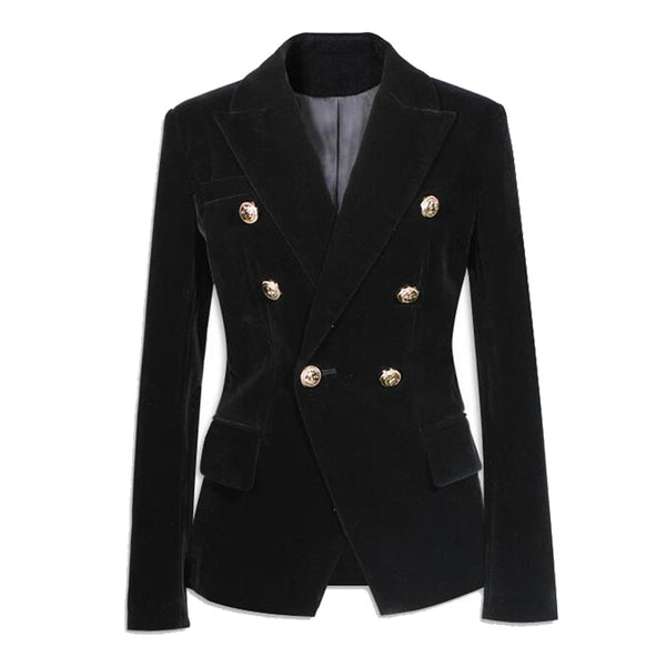 Black Velvet Blazer Women Slim Double Breasted Button Pockets Long Sleeve Ladies Suit Coat Jacket Style Fashion Blazers