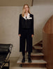Black / White Contrast Short Suit Jacket Women 2023 Spring Autumn V Neck Double-breasted Top+Pants