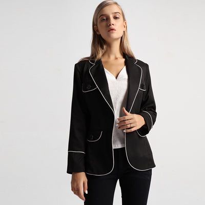 Black & White Elegant Women's Blazer Coat Single Button Long Sleeve Office Lady Slim Jacket Female Causal Blazer Suit Workwear