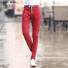 Black White Red Jeans Women Denim Pants Drawstring Waist Jogger Pants Casual Trousers Fashion Pencil Harem Pants Jeans Female