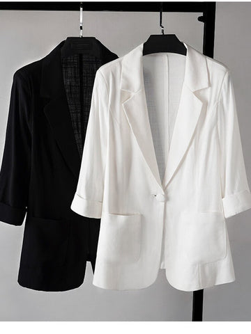 Black White Thin blazer Women 2023 Spring Summer Half Sleeve Korean Slim Tops Casual Solid Sun protection Suit Jacket