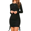 Black Women Bodycon Dress Women Drawstring long Sleeve Mini Party Dress Solid Basic Skinny Casual Dress for women