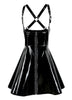 Black crisscross back PVC leather A line dress adjustable shoulder straps nightclub PVC dress shiny leather pole-dancing dress