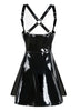 Black crisscross back PVC leather A line dress adjustable shoulder straps nightclub PVC dress shiny leather pole-dancing dress