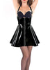 Black crisscross back PVC leather A line dress adjustable shoulder straps nightclub PVC dress shiny leather pole-dancing dress