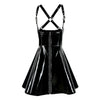 Black crisscross back PVC leather A line dress adjustable shoulder straps nightclub PVC dress shiny leather pole-dancing dress