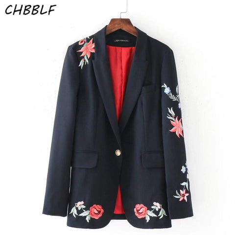 Blaser Feminino New Fashion Women Slim Blazer Coat Rose Embroidered Suit Jacket One Button Suit  Outerwear BGB7213