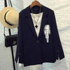 Blaser Spring Autumn Solid Split Sleeve With Button Casual Fashion Chic Suit Jacket Female Brooch Regular Length Navy Blazers
