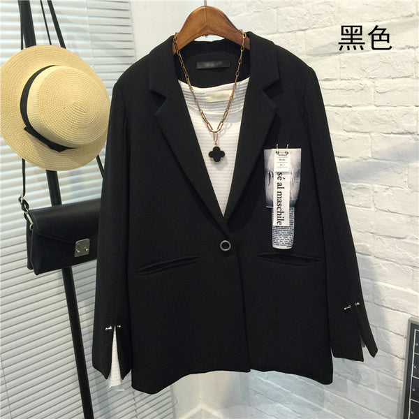 Blaser Spring Autumn Solid Split Sleeve With Button Casual Fashion Chic Suit Jacket Female Brooch Regular Length Navy Blazers