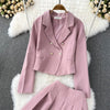 Blazer And Pleated Skirt Set 2023 Woman Pink Suits Temperament Double Breasted Jacket Two-Piece High Waist Skirt T596