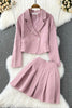 Blazer And Pleated Skirt Set 2023 Woman Pink Suits Temperament Double Breasted Jacket Two-Piece High Waist Skirt T596