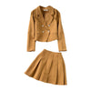 Blazer And Pleated Skirt Set 2023 Woman Pink Suits Temperament Double Breasted Jacket Two-Piece High Waist Skirt T596