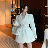 Blazer Coat Femme 2022 Spring Korean Long Sleeve White Black Rhombus Plaid Suit Jacket Women Office Lady With Belt