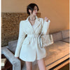 Blazer Coat Femme 2022 Spring Korean Long Sleeve White Black Rhombus Plaid Suit Jacket Women Office Lady With Belt