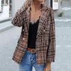 Blazer Coat Lapel Long Sleeve Plaid Print Flap Pockets Small Suit Coat Double Breasted Female Formal Office Coat Outerwear