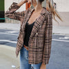 Blazer Coat Lapel Long Sleeve Plaid Print Flap Pockets Small Suit Coat Double Breasted Female Formal Office Coat Outerwear