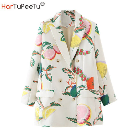 Blazer Coat Women Autumn 2022 Cool Fruits Print Suit Jacket Slim Fit Office Ladies Long Sleeve Fall Work Business Outwear