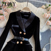 Blazer Coat Women Velvet Suit Jacket Winter Double Breasted Long Sleeve Ladies Black Blazer Belt Women Slim Suit Blazer Outwear