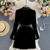 Blazer Coat Women Velvet Suit Jacket Winter Double Breasted Long Sleeve Ladies Black Blazer Belt Women Slim Suit Blazer Outwear