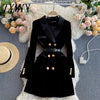 Blazer Coat Women Velvet Suit Jacket Winter Double Breasted Long Sleeve Ladies Black Blazer Belt Women Slim Suit Blazer Outwear