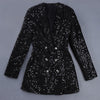 Blazer Dress Sequins Women Spring Double Silver Lion Button Shawl Collar Bling Glitter Black Long Blazer Jacket