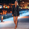 Blazer Dress Sequins Women Spring Double Silver Lion Button Shawl Collar Bling Glitter Black Long Blazer Jacket