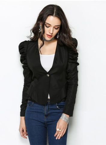 Blazer Feminino V-neck Long Sleeve White/Black Women Blazers And Jackets  Single Button Elegant Office Ladies Blazers