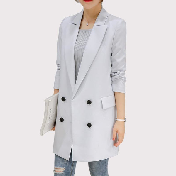 Blazer Feminino Long Women Blazers And Jackets Office Lady Style Double Breasted Long Sleeves Lady Suit