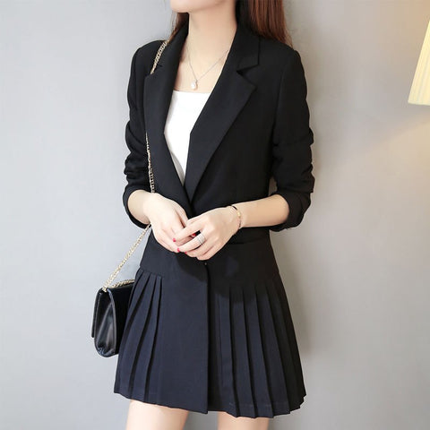 Blazer Feminino Black Suit Jacket Female Office Ladies Blazer Pleated 2022 Spring Autumn Long Sleeve Blaser Casual Work BL21