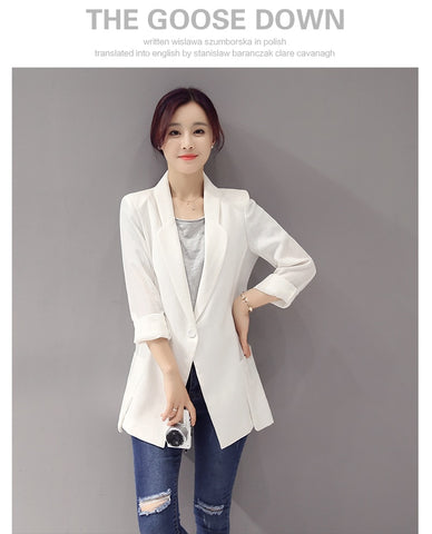 Blazer Feminino Ladies Suit Jacket Female linen Long Sleeve One Button Suit Thin section Blazers Women Blaser Mujer