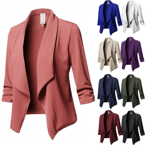 Blazer Feminino Spring Blazer Jacket Pleated Lapel Work Office Lady Suit Long Sleeve Casual Cardigan Tops Women