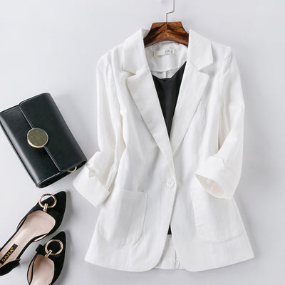 Blazer Feminino Women Linen Blazer Suit Jacket Female New Spring One Button Suit Blazer Women Blaser Mujer Grey