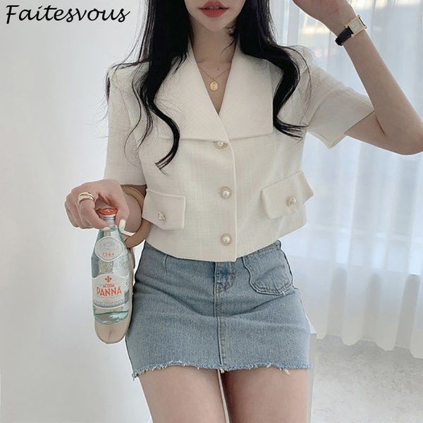 Blazer Short Women 2022 Summer Korean Loose White Jackets Office Ladies Casual Basic Short-sleeved Blazers