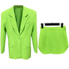 Blazer Skirt Suits Two Pieces Sets Women Widened Shrug Shoulder One Button Oversize Fluorescent Green Long Blazers Suit Dropship