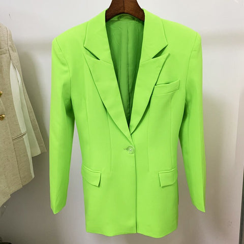 Blazer Skirt Suits Two Pieces Sets Women Widened Shrug Shoulder One Button Oversize Fluorescent Green Long Blazers Suit Dropship