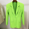 Blazer Skirt Suits Two Pieces Sets Women Widened Shrug Shoulder One Button Oversize Fluorescent Green Long Blazers Suit Dropship