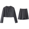 Blazer Skirt Suits Women's Long Sleeve Solid Short Jacket A-line Pleated Two-piece Set Female Coat Spring Summer 2023