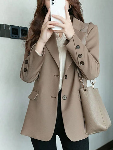Blazer Women 2023 Spring Autumn Single-breasted Brown Black Suit Coat Long Sleeves Loose Korean Blazers Jacket