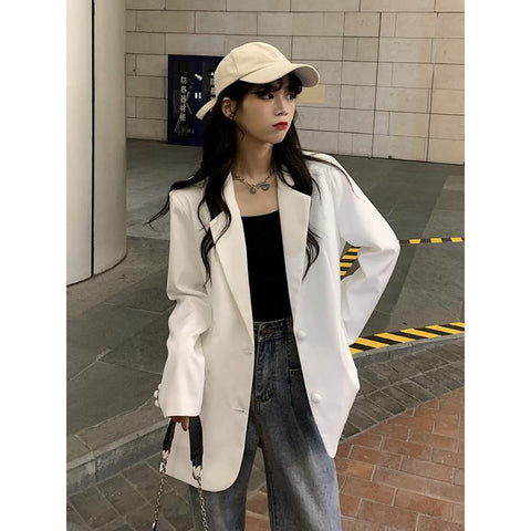 Blazer Women Autumn Loose White Long Sleeve Suit Coat Women's Clothing Veste Femme