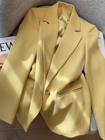 Blazer Women Casual Loose Office Elegant Korean Style Basic Long Sleeve Design Solid Color Office Coats Summer New