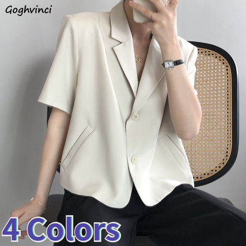 Blazer Women Classic Office Lady S-4XL Short Sleeve Simple Leisure All-match Japan Style Elegant Student Mujer