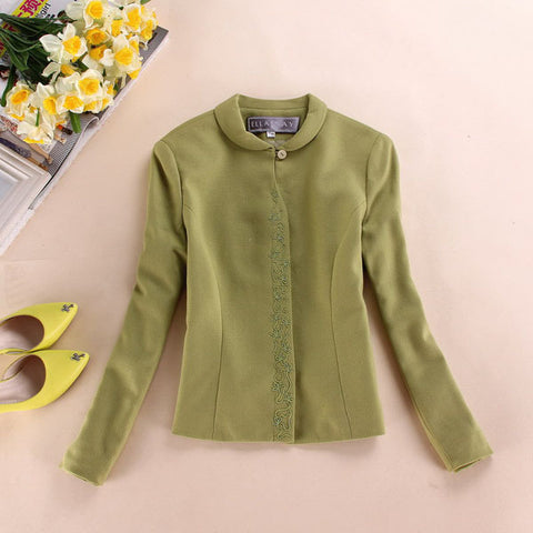 Blazer Women Coat New Candy Color Brand Slim 100% Wo Vintage Jackets Womens Winter Blaser feminino Embroidery woolen coat