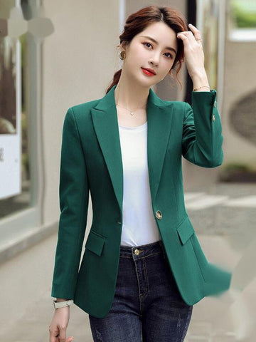Blazer Women Office Lady Solid Color Casual Long Sleeve Slim Clothing Vintage Outerwear Stylish Tops Autumn 2023