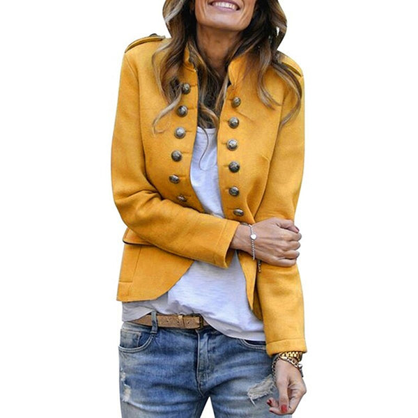 Blazer Women Jackets Long Sleeve Row Buckle Self-cultivation Small Suit Loose Yellow Red Coat Pattern Style Femme Mujer