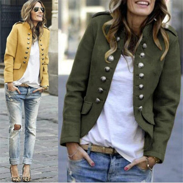 Blazer Women Jackets Long Sleeve Row Buckle Self-cultivation Small Suit Loose Yellow Red Coat Pattern Style Femme Mujer