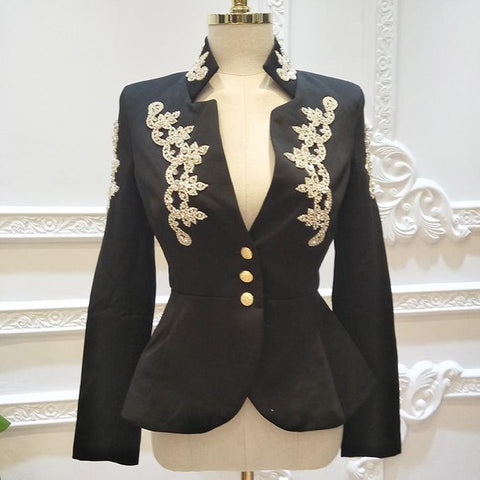 Blazer Women Short Jacket Coat Spring Winters Heavy Hammer Drill Stand Collar Small Suit Coats Ladies Slim Blazers Outfit